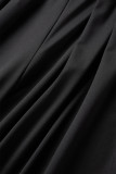 Zwart Casual Effen uitgehold V-hals Normale jumpsuits