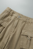 Kaki Casual Solid Patchwork Skinny Denim Shorts med hög midja