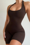 Black Sexy Sportswear Solid Backless Halter Skinny Rompers