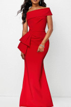 Красное сексуальное однотонное лоскутное платье с асимметричным косым воротником, длинное платье, платья