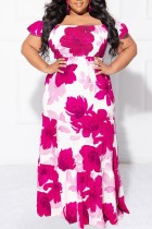 Пурпурное повседневное длинное платье с открытыми плечами и принтом в стиле пэчворк Платья больших размеров