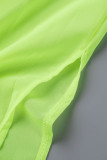 Флуоресцентный зеленый уличный однотонный пэчворк с отложным воротником и длинным рукавом из двух частей