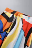 Pantaloni con stampa a vita alta patchwork con stampa casual multicolore