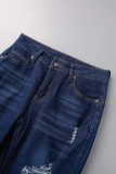 Jeans skinny a vita media strappati casual blu scuro