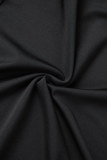 Zwart Casual effen patchwork O-hals, twee stukken met korte mouwen