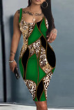 Robes de robe de gilet de base à col en U à imprimé décontracté vert