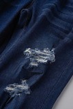 Голубые повседневные однотонные рваные джинсы скинни со средней посадкой