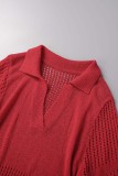 Röd Sexig Casual Solid urholkad V-ringad kortärmad klänning