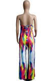 Rainbow Color Sexig Casual Print Backless Strapless Regular Jumpsuits