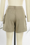 Pantalones cortos de mezclilla flacos de cintura alta de patchwork sólido informal caqui
