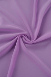 Пурпурный Стрит Однотонный Пэчворк Отложной воротник Длинный рукав Из двух частей