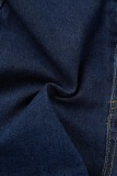 Diepblauwe casual stevige patchwork skinny denim short met hoge taille