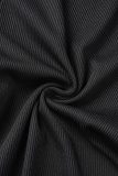 Schwarze Sportswear Solid Patchwork Schrägkragen Ärmellos Zweiteiler