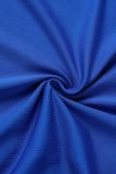 Blaues sexy Patchwork-heißes Bohren durchsichtige rückenfreie Spaghetti-Träger-lange Kleid-Kleider