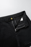 Pantaloncini di jeans skinny a vita alta con patchwork solido casual nero
