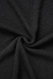 Robe noire sexy décontractée à manches courtes et col en V solide