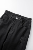 Черные повседневные однотонные рваные джинсовые джинсы с завышенной талией