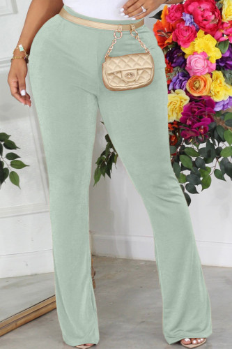 Light Green Casual Daily Solid Boot Cut High Waist Solid Color Bottoms