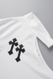 T-shirt a collo alto asimmetriche con stampa casual bianca