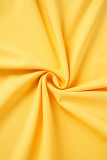 Robe irrégulière jaune décontractée à imprimé patchwork volanté à col en V Robe grande taille