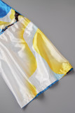 Vêtement d'extérieur décontracté à col cardigan patchwork imprimé rue jaune