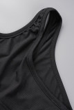 Roupa esportiva preta patchwork sólido gola oblíqua sem mangas duas peças