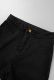 Short en jean skinny noir à taille haute et patchwork uni