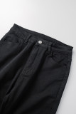 Black Casual Solid Tassel Patchwork High Waist Regular Denim Jeans
