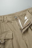 Kaki Casual Solid Patchwork Skinny Denim Shorts med hög midja