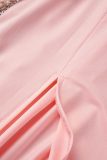 Roze sexy patchwork hete boren doorzichtige rugloze lange jurkjurken met spaghettibandjes