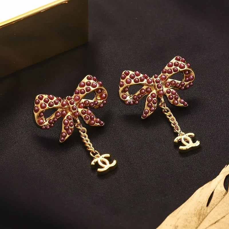 Fuchsia Elegant Geometric With Bow Earrings