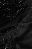 Black Sexy Solid Tassel Patchwork Asymmetrical Spaghetti Strap Evening Dress Dresses