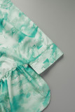 Blau Casual Street Print Patchwork Schnalle Asymmetrischer Rollkragenpullover Plus Size Tops
