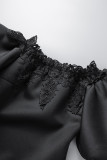 Черное сексуальное однотонное прозрачное вечернее платье в стиле пэчворк с открытыми плечами Платья