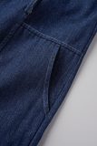 Deep Blue Street Solid Bandage Patchwork Fibbia con cintura O Collo Tute di jeans dritte senza maniche