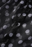 Black Casual Print Polka Dot Patchwork Ribbon Collar Shirt Dress Dresses