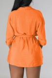Оранжевый сексуальный повседневный однотонный кардиган с длинным рукавом из двух частей