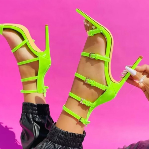 Флуоресцентно-зеленые повседневные лоскутные однотонные туфли с острым носком (высота каблука 4.53 дюйма)