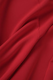 Bottoni patchwork solidi casual rossi Colletto rovesciato senza maniche Due pezzi