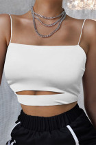 Blanco Sexy Street Solid Backless Spaghetti Strap Tops