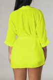 Yellow Sexy Casual Solid Cardigan Long Sleeve Two Pieces