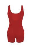 Красный сексуальный узкий комбинезон с принтом в стиле пэчворк и U-образным вырезом