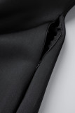 Vestidos de noite pretos sexy com retalhos transparentes ombro a ombro