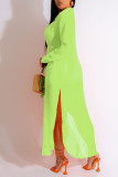 Verde fluorescente strada tinta unita patchwork colletto rovesciato manica lunga due pezzi