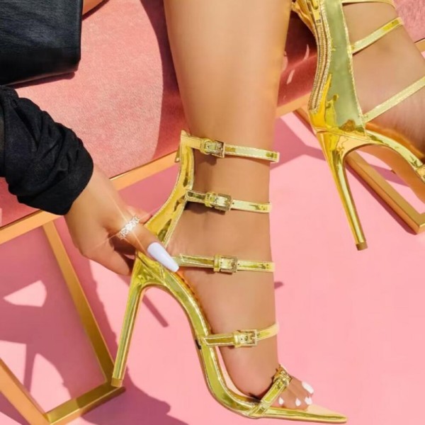 Sapatos de porta salientes dourados casuais patchwork de cor sólida (altura do salto 4.53 pol.)
