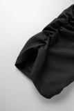 Noir décontracté solide patchwork dessiner string pli taille haute crayon bas de couleur unie