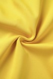 Vestido de noche de cuello oblicuo de patchwork sólido elegante amarillo Vestidos