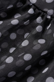 Zwarte Casual Print Polka Dot Patchwork Lint Kraag Overhemd Jurk Jurken