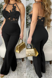 Ink Green Sexy Casual Solid Backless Spaghetti Strap Skinny Jumpsuits