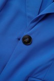 Blå Casual Solid Patchwork-knappar Turn-back krage ärmlös två delar
